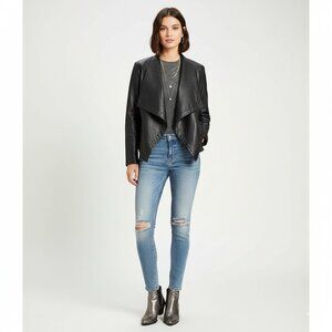 BB Dakota Gracelyn Drape Front Vegan Leather Jacket Women's Size Large